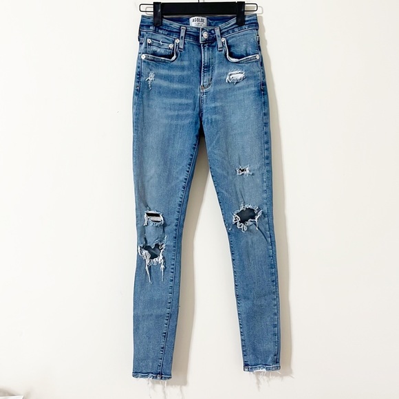 Agolde Denim - Agolde Medium Wash Distressed Sophie High Rise Skinny Denim Jeans Size 25